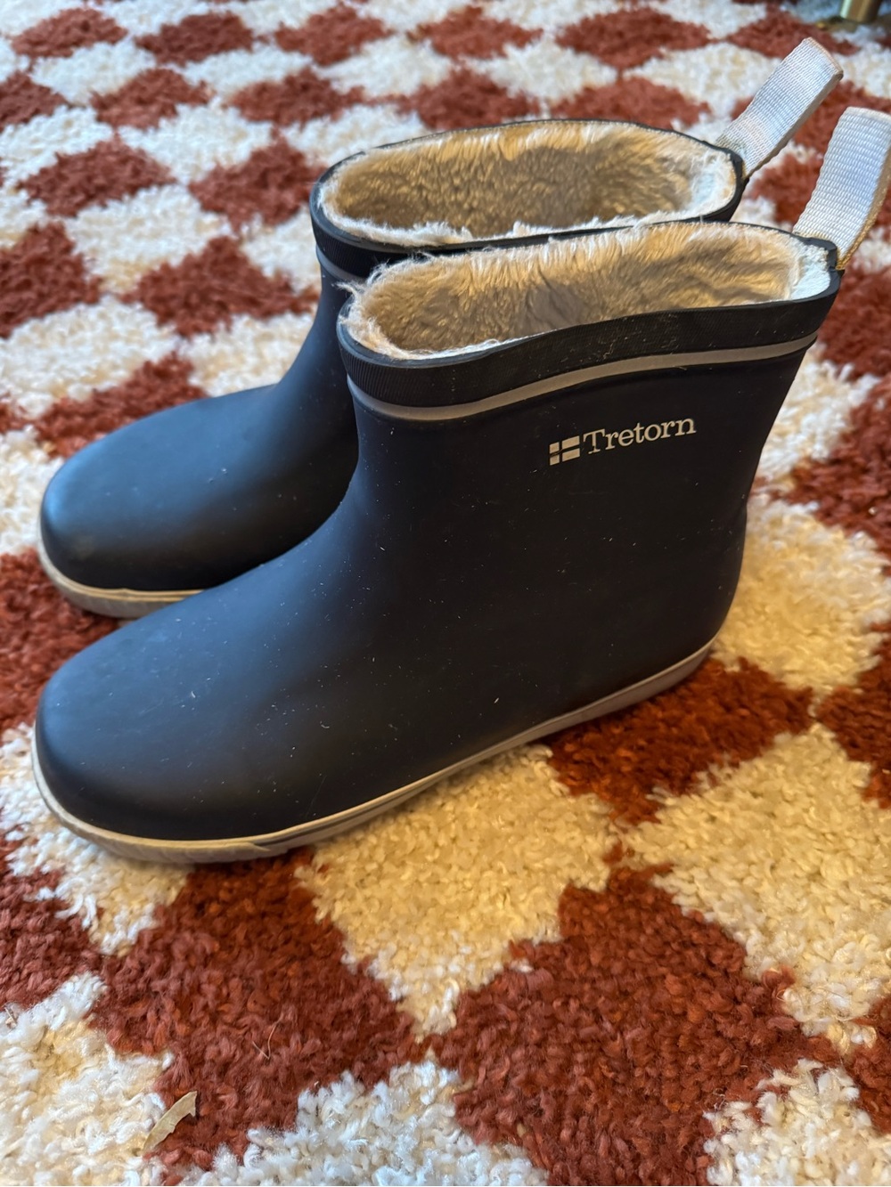 Tretorn Navy Rubber Short Rain Boots with Fleece Lining size 38